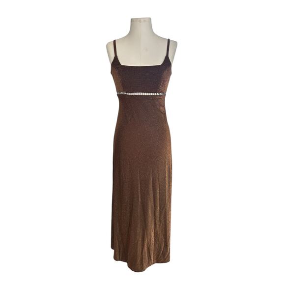 Betsy & Adam Dresses & Skirts - Vintage 90s Y2K Betsy & Adam Bronze Shimmer Jeweled Cutout Prom Dress Gown 3/4